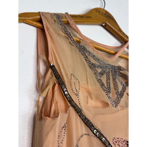 Vintage Dress 1920s Flapper Silk Beaded Sequin Salvage Small - Picture 3 of 7